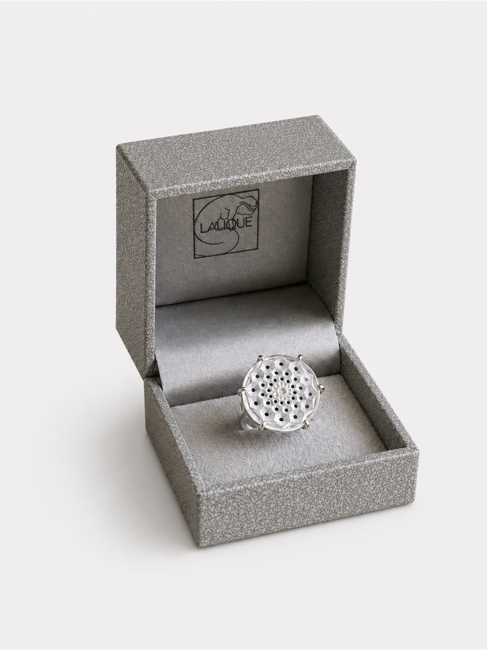 Lalique Cactus Clear Crystal Sterling Silver Ring (New with box)